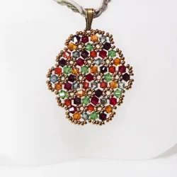 Pendant 30cm - Priscilla Oval-Khaki Braid - Pendant 30cm - Laiton bronze